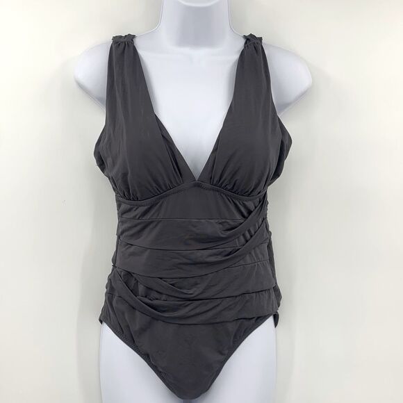 Garnet Hill Gray One Piece Swim Sz 8 - Picture 1 of 9
